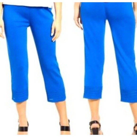Ming Wang Pants 1X Royal Blue Womens Cut Out Detail Ankle Stretch Career New - Picture 1 of 12